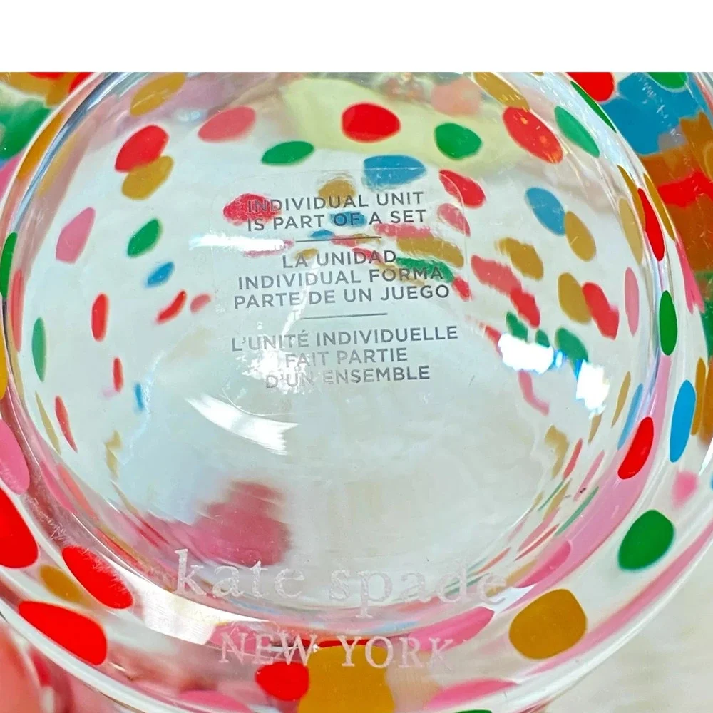 Kate Spade ITS RAINING CONFETTI Double Old Fashioned Whiskey Glass Set of 2 New